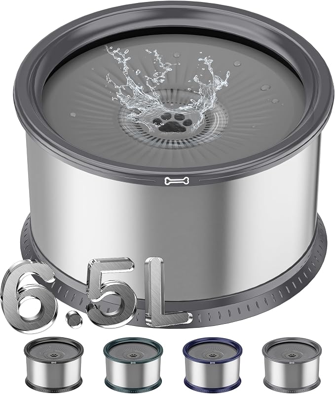 1.6 Gallon Dog Water Bowl, 6.5L/220oz Stainless Steel No Spill Water Bowl for Large Dogs, Super Large Capacity Splash Proof Pet Slow Drinking Water Bowl with Anti-Slip Mat for Mess Drinkers