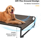 Veehoo Outdoor Elevated Dog Bed, Cooling Raised Dog Beds for Large Dogs | Washable Dog Cot with Headrest Sides, Non-Skid Feet, Breathable Mesh, Cooling Pet Hammock for Indoor or Camping, 42", Brown