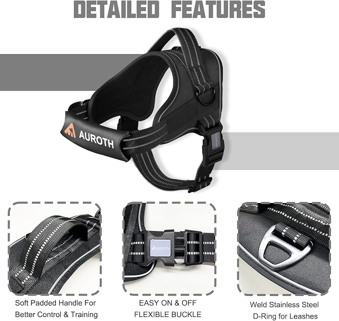 AUROTH Dog Harness and Leash Set, Soft Padded Service Dog Vest with 5.25FT Dog Leash, No Choke, Easy On Pet Vest, Adjustable Reflective No Pull Dog Harness for Large Dogs, Easy Walking and Training