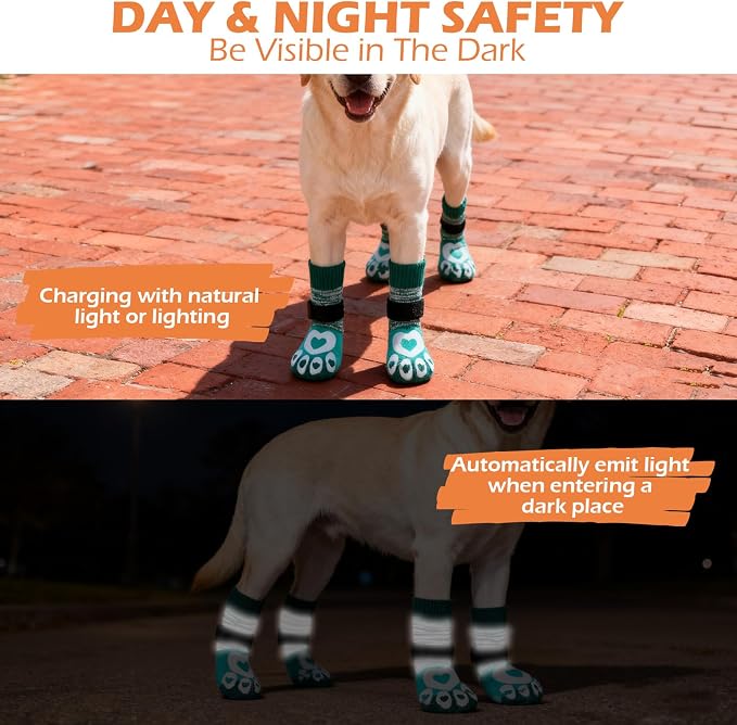 EXPAWLORER Dog Socks to Prevent Licking Paws with Grippers for Hardwood Floors Anti Slip,Glow-in-the-Dark Dog Summer Shoes Booties Boots & Paw Protectors for Small Medium Large Senior Dogs Green XL