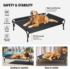 Veehoo Cooling Elevated Dog Bed, Raised Dog Cot with Guardrail & Headrest | Washable Dog Couch Bed for Indoor & Outdoor, Durable Breathable Teslin Mesh, Non-Slip Feet, Medium, 39.5" x 28", Black