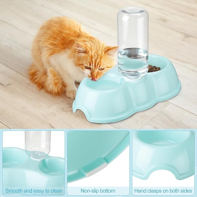 7 Pcs Small Cat Kitten Starter Kit Cat Litter Box with Shovel Paw Litter Mat Double Automatic Kitten Bowls Toy Teaser Stick Collar Essentials Kits for 1-3 Lbs Beginner(Stylish,Fresh Blue)