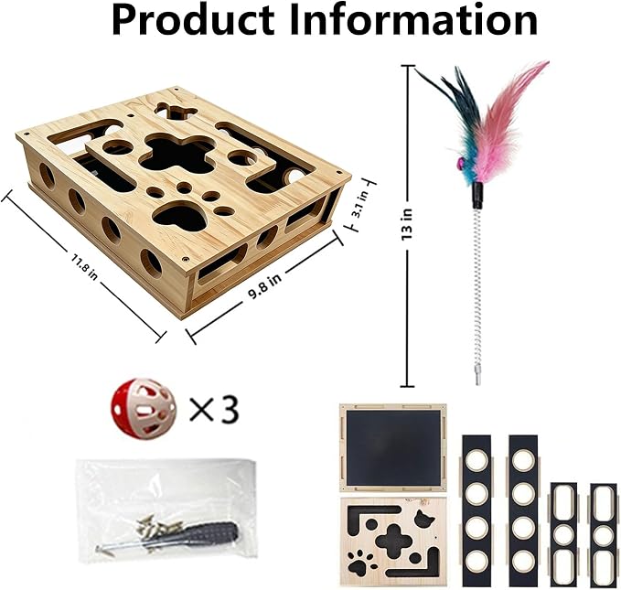 Cat Puzzle Toy,Cat Scratch Puzzle Enrichment Box,Cat Nail File Scratcher,Porous Design,Stimulate Cats Exploratory &Slow Down Eat Speed,Built in Frosted Paper,Polish Their Nail While Play