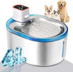 Sharper Image Stainless Steel Cat Water Fountain, Cordless 4L Rechargeable | 2 flow modes, LED alerts, Type-C battery, 10.4x7.8x4.8in, for cats dogs