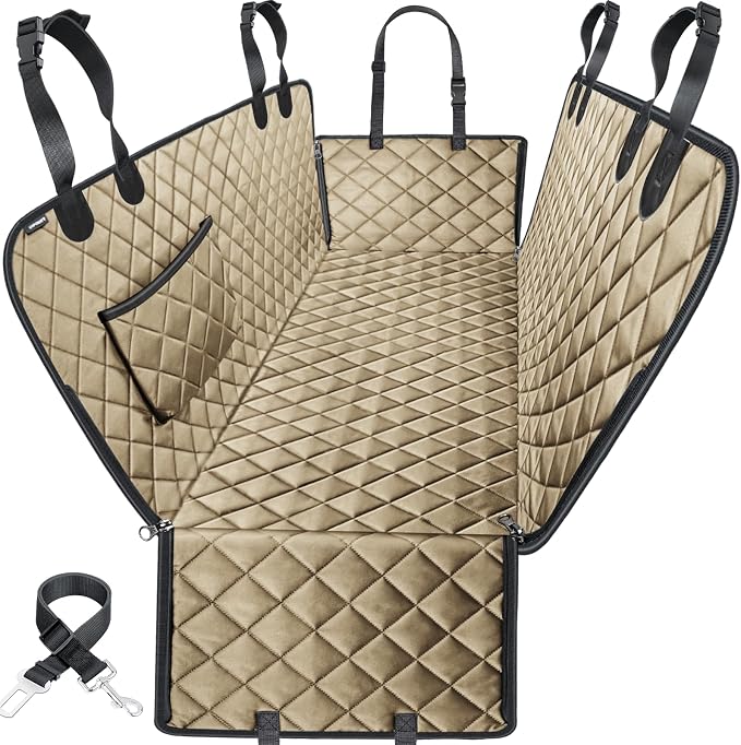 URPOWER XL Dog Seat Cover for Full-Size Truck Back Seat, Waterproof Hammock | 600D Oxford, Side Flaps with Zippers, Scratch Resistant, Non-Slip, Easy Install, Machine Washable, Dog Seat Belt Included