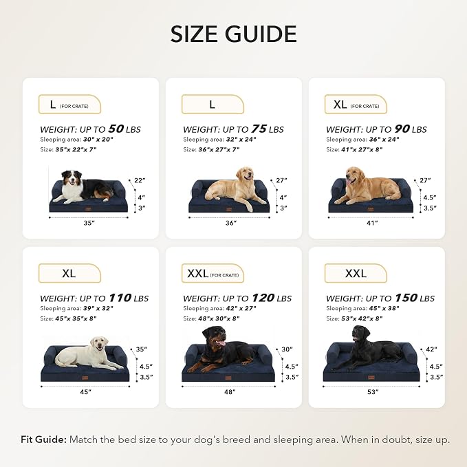 Orthopedic Dog Bed for Extra Large Dogs, 41x27in, Navy Blue | Orthopedic Foam Relieves Joint Pressure, Bolsters Supports Head And Neck, Washable Cover, Non-Slip Bottom