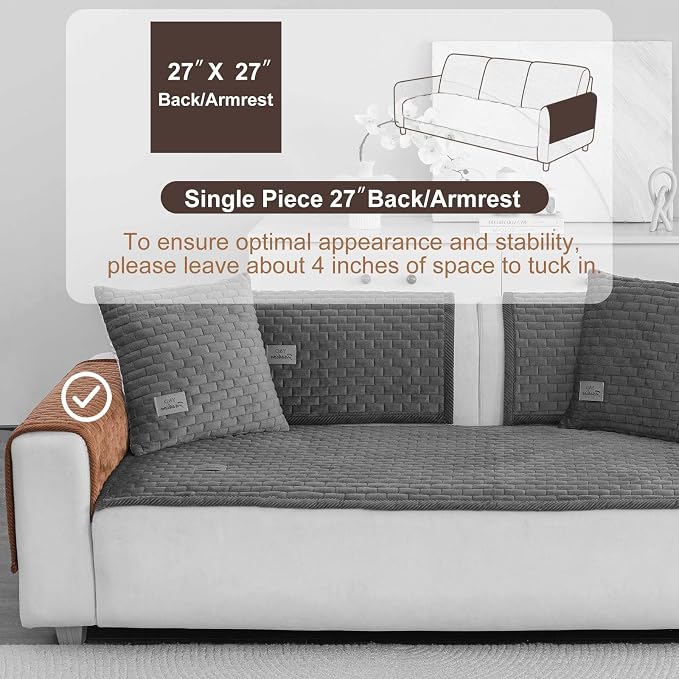 Washable Velvet Dog Couch Cover, Plush Pet Sofa Furniture Protector for 2-3 Cushion Couch, Non-Slip Washable Cover for Dogs(1PC/27.6"x27.6",Brown)