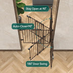 Babelio No Bottom Bar Baby Gate, 28" H x 26-43" W, Black Wood Pattern | Easy Install| One-handed Opening| Auto-close| Drill Needed Indoor Safety Dog/Pet Gate for Stairs, Hallways & Doorways