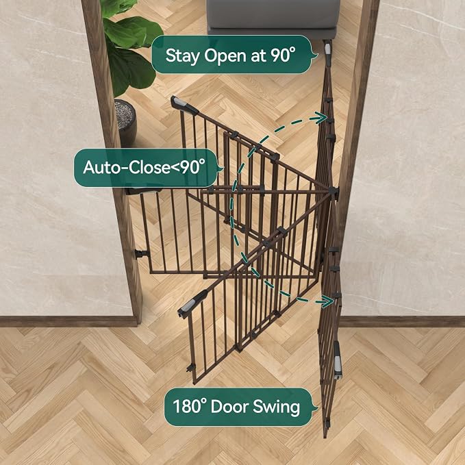 Babelio 34" Extra Tall No Bottom Bar Baby Gate, 26-43", Black Wood Pattern | Easy Install| One-handed Opening| Auto-close| Drill Needed Indoor Safety Dog/Pet Gate for Stairs, Hallways & Doorways
