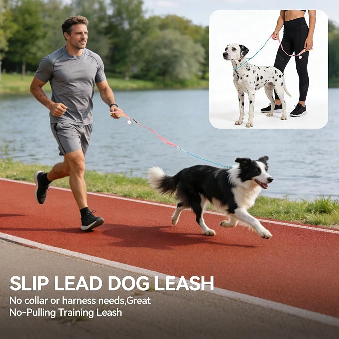 Dog Slip Leash with Double Padded Handles, Dog Training Lead to Stop Pulling,No-Pull Slip Leash and Collar Combo, Anti-Tangle,Traffic Control,Heavy Duty&Durable