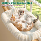Zakkart Mellow Foldable Cat Window Perch, Upgraded Suction Cups (Beige, L) | Curtain-Friendly, Dual-Fabric Striped Machine Washable Bed, Heavy Duty ABS & Metal Frame, Hold up to 40 lbs., 24.8"W x 15.5"D