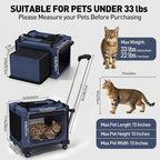 17in Wheeled Expandable Cat Carrier for Cats Small Dogs,Blue | elescopic rod, expandable side room, foldable breathable mesh, portable carrier for indoor & outdoor pet travel