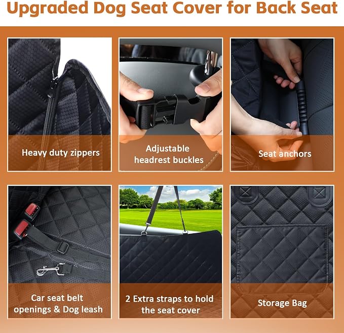 JSTHT Dog Car Seat Cover for Pets Back Seat Extender | Hard Bottom Car Seat Cover Support 420lbs, 100% Waterproof, Scratch Proof, Dog Hammock for Car SUV and Truck, Universal