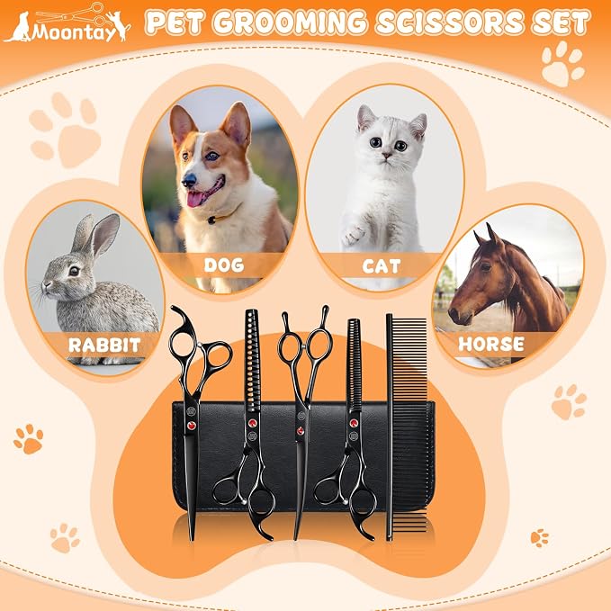 Professional Dog Grooming Scissors Set, 7 Inch/8 Inch Pet Grooming Scissors Chunkers Shears for Dog, Curved Dog Grooming Scissors, Thinning Shears for Dog with Grooming Comb | Pet Grooming Chunkers Shears for Dog, Curved Dog Grooming Scissors, Thinning...