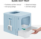 YITAHOME Large Enclosed Cat Litter Box w/Mat Scoop Blue Litter Box with Lid | Anti-Splash Kitty Litter Box with Lid & Pull-out Tray for Odor Control & Easy Cleaning, Front Entry Top Exit, Quick Assembly