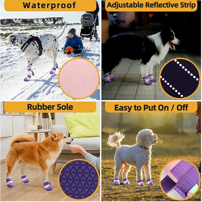Dog Shoes for Large Dogs Anti-Slip Dog Boots & Paw Protectors for Hot Pavement Waterproof Small Medium Large Dog Booties for Rainy Day Summer Hiking Winter Snowy Day Dog Booties 4PCS