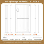 Jekriuet 57" Extra Tall Pet Gate, 27.5"-38.5" Wide, White | Dog Cat Gate for Doorways Hallways Stairs,Pressure Mounted 1.18" Ultra Narrow Gap No Drilling One-Handed Auto-Close