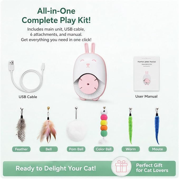 Interactive Cat Toy for Indoor Cats, Automatic Hanging Cat Toy with 5 Refill Teasers, USB-C Rechargeable Self Play Cat Toy, Door Kitten Toy for Exercise, Boredom Relief and Cat Enrichment (White)