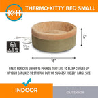 K&H Pet Products Heated Cat Bed for Indoor Cats, Dogs, and Pets - Round Walled Thermo-Kitty Bed with Removable Waterproof Cat Heating Pad, Machine Washable, MET Safety Listed - Small 16" Sage