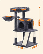 Feandrea Cat Tree, 37.8-Inch Cat Tower, Multi-Level Condo with Widened Perch, Scratching Posts and Ramp, 2-Door Cave, Hammock, Smoky Gray UPCT51G
