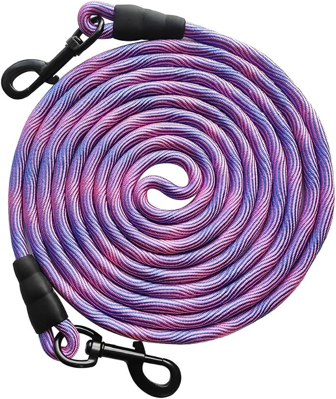 BTINESFUL 8ft 12ft 20ft 30ft 50ft 75ft Dog Tie Out Rope Leash, Long Tether Outdoor Yard Leash- Large Medium Dogs Training, Playing, Camping, Backyard Dog Lead (Pink Blue, 50 Foot)