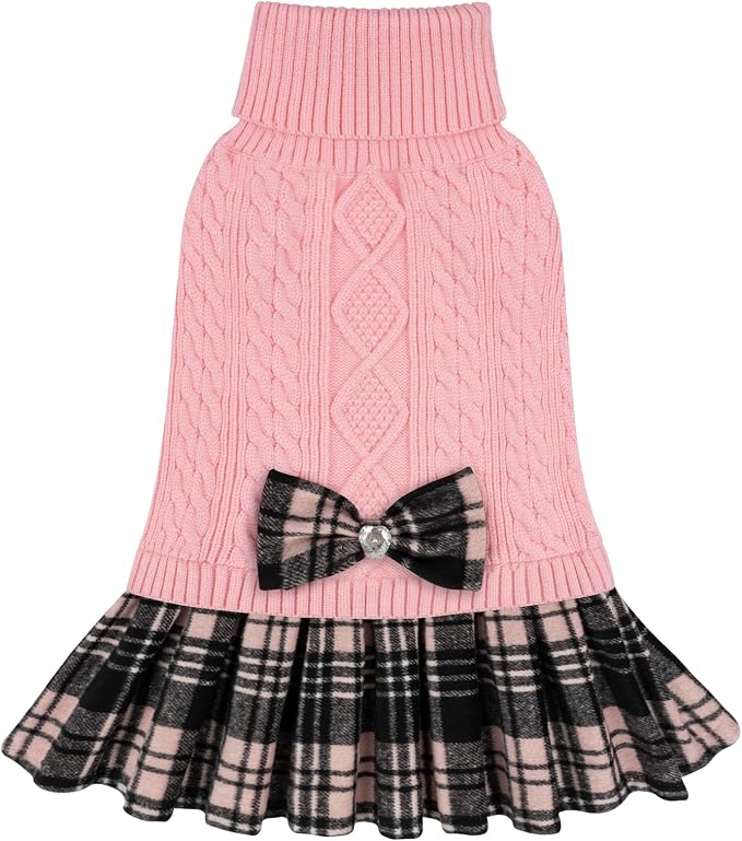KYEESE Dog Sweater Dress Turtleneck Thick Knit Pullover for Cold Weather | Stretchy Fit, Lightweight & Warm, Cozy Knit Comfort, Cute Bow Accent, Gentle on Sensitive Skin, Comfortable Daily Wear