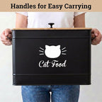 Metal Cat Food Container with Scoop, 15lb (50 Cup) w/ Airtight Bamboo Lid | 15 lb / 50 Cup Capacity, 1 Cup Metal Scoop, Durable Powder Coated Iron Body, Rubber Lined Bamboo Lid, Sturdy Metal Handles