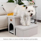 Zerbuger Dog Stairs with Storage, Beige 2 Steps Dog Ramp with Condo for Bed | 15" H Wider Dog Steps for Beds Couch, Folding Storage Pet Stairs Gift for Climbing Small/Medium/Large Old Dogs Cats