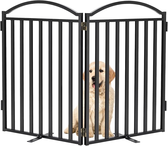 Malier Metal Freestanding Dog Gates, Outdoor Indoor Dog Fences, Extra Wide Foldable Puppy Gate for Stairs, Hallways, Yard