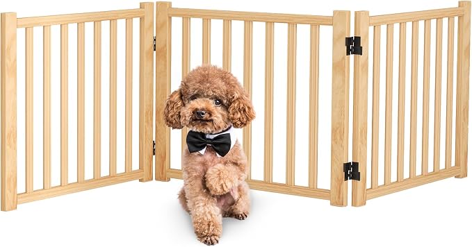 Wooden Freestanding Dog Gate Indoor - 16.9" H 3 Panels | No-Painted Foldable Pet Gates, Portable Puppy Gate for Doorways, Stairs, Hallways
