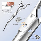 GLADOG Luxury Dog Grooming Scissors Set - 7" Straight, 6.5" Thinning, 7" Chunkers, 7" Curved - 9CR Steel, Silver Luxe, Right Hand, Plastic Handle, 4 Count