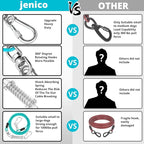 jenico Dog Tie Out Cable, 10/15/20/30/40/50/70/100/150FT Runner Cable with Swivel Hook and Shock Spring, Dog Leash Run Tether for Yard Outdoor and Camping,for Small to Medium Pets Up to 500 LBS
