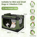 Soft Small Dog Crate - 24 inch Portable Travel Puppy Crate for Small Pets or 2 Cats, Collapsible Pet Carrier with 4 Mesh Doors, Car Kennel for Dogs with Handle for Indoor and Outdoor, Green