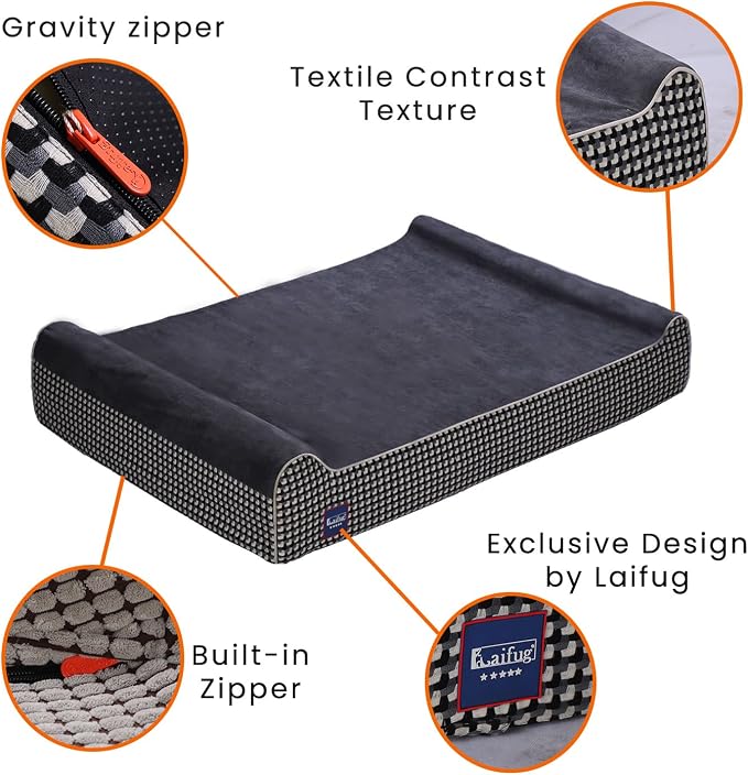 Laifug Orthopedic Dog Beds for Large Dogs,7" Memory Foam Dog Beds,Durable Water Proof Liner Removable and Washable, Nonskid Bottom, Black and White Plaid 50"x36"x10"