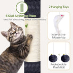 Globlazer 52in Cat Tree Tower for Indoor Cats, 2 Condos, S52, Dark Grey | Multi-Level Plush House, 5 Sisal Scratching Posts, 2 Padded Top Perches, Big Metal Basket, Stable Enlarged Base