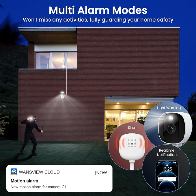 AOQEE 2K Security Camera for Indoor/Outdoor, Color Nigth Vision, C1 3Pack | Plug-in Cameras for Home Security with Siren, AI Detection, Instant Motion Alert, White Light, 24/7 TF Card & Cloud Recording