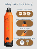 6-Speed Dog Nail Grinder& 3 Grinding Heads with 2 LED Lights | Super Quiet (45 db) Pet Nail grinder 12000RPM & 3 Grinding Ports with Dust Cap Dog Nail Trimmer for Large Medium Small Dogs