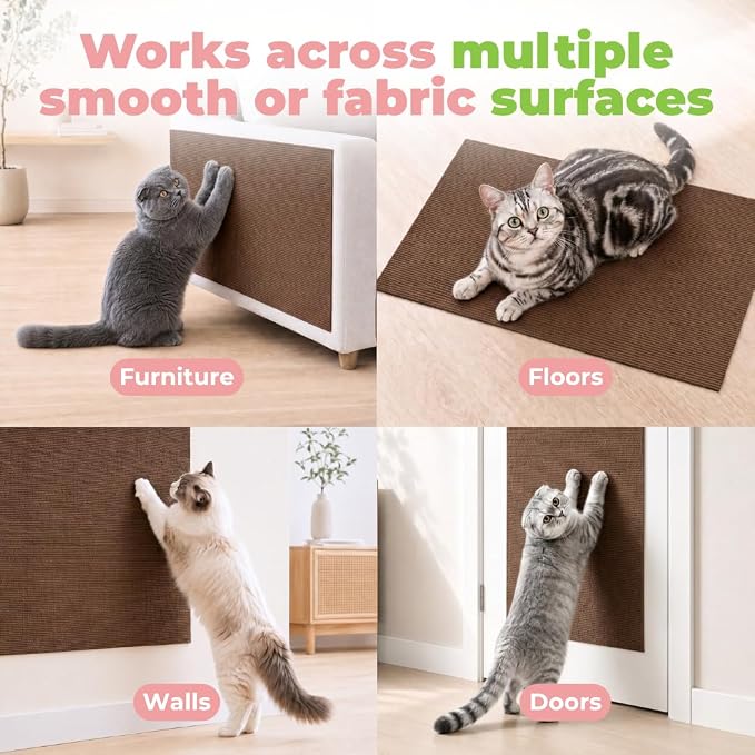 Catify Peel & Stick Cat Scratching Mat - Brown, L:39" | 39" x 15", Self-Adhesive Scratch Carpet, Furniture Protector for Couch, Sofa, Wall & Door, Indoor Kittens & Cats