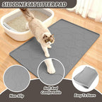 Silicone Cat Litter Mat, 34“ x 22” Waterproof Cat Litter Mats for Floors, Raised Edges Prevent Leaks and Make Cleaning Easy (Gray)