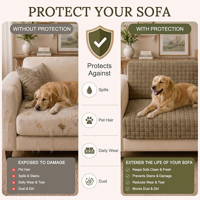 Smiry Velvet Couch Cover for Dogs, Non Slip Soft Sofa Protector for Pets | Washable Sofa Cover for Cats, Furniture Protector Against Pet Hair, Scratches, Fits Sectional Sofa(Mocha Brown, 27.6"x27.6")