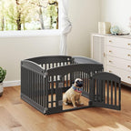 DUMOS Dog Playpen 4 Panel 24" Plastic Exercise Indoor Pen with Door Small Puppy, Medium Dogs Animal Pet Fence for Outdoor, Garden, Yard, RV Camping - Black