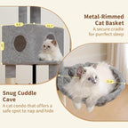 Heybly Cat Tree, 45.3" Cat Tower for Indoor Cats with Large Perch HCT202SW | All-in-One Cat Furniture with Cozy Bed, Hidden Space Cat Condo, Comfy Hammock, Scratching Posts & 3 Pompoms, Light Gray