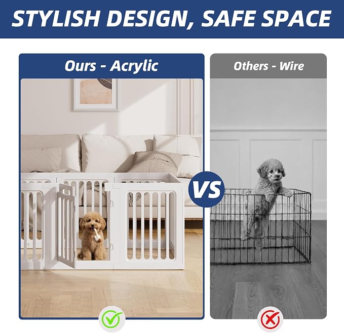 Cozy-Picket Dog Playpen, Expandable Decorative Puppy Fence with Room Divider to Create 2 Rooms for Puppies and Small Dogs, 24", 12 Panels, White