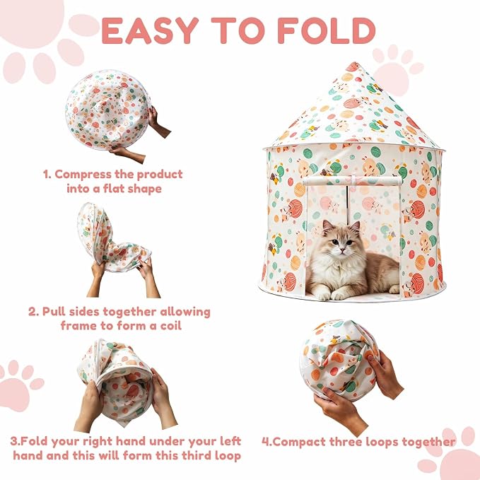 2-in-1 Cat Play Set, Pop-Up Cat Tunnel Rest Hut with Plush Ball Toys | Collapsible Cat Toys Combo with Tent & Ball for Indoor Tunnel, Hiding & Lounging，Suitable forca, dogs, rabbits. Perfect toy.