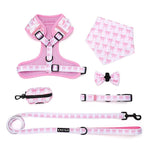 Small Dog Harness and Leash Set of 6, No Pull Soft Lightweight Mesh Puppy Harness, Adjustable Cute Floral Pattern Pet Harness for Small Medium Dogs (Pink Bow, L)