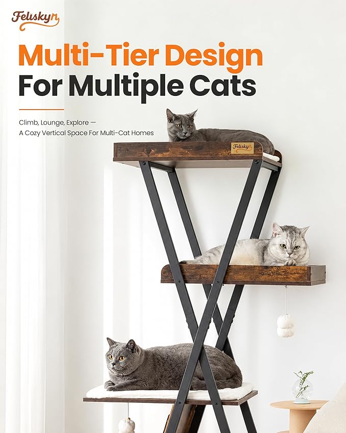 Modern Wood Cat Tree Tower for Indoor Cats Large Adult 67-in Tall | Heavy Duty XL Stable Wooden Cat Condo House Furniture with Multi-Level Spacious Perch Scratching Board Soft Washable Pads
