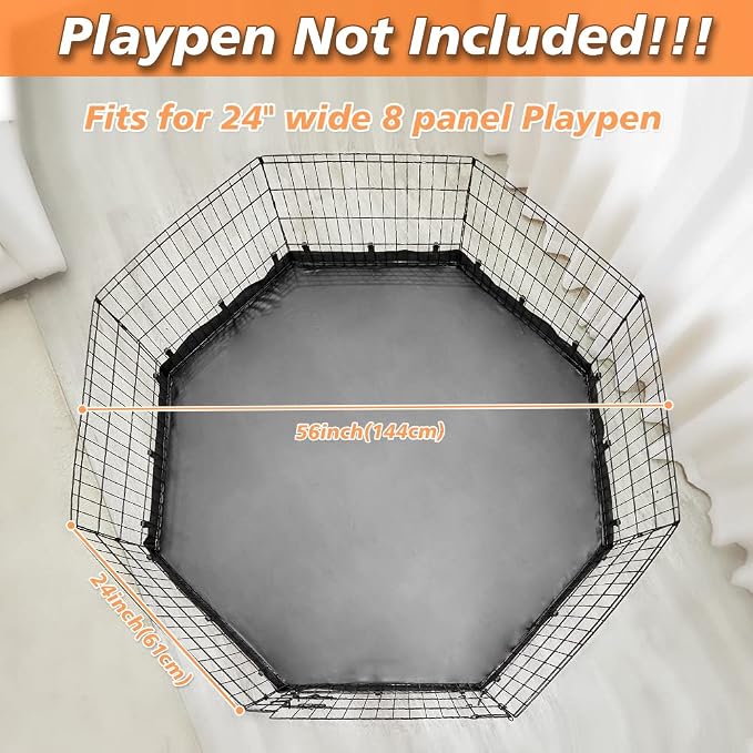 PJYuCien Playpen Bottom Pad for 24'' Width 8 Panel Pen, Hook Connect, Black | Use as Top, Protect Floor, Easy to Move and Clean – Suitable for Puppy, Duck, and Other Small Animals.