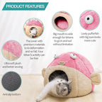 Cat Beds for Indoor Cats-Cat Bed Cave,Cute Lively Pufferfish Shape,Pink L | 2 in 1 Cats House for Kitten with Removable Washable Cushioned Pillow,Soft plush cat Tent for cat Hideaway,Machine Washable