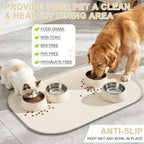 SMILOOL 36" x 24" x 1" Extra Large Silicone Pet Food Mat with Raised Edge for Food and Water Bowl, Dog Feeding Mats, Cat Food Trays for Floor Waterproof, Rubber Tray for Dogs and Cats, White Sand
