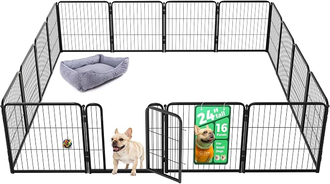 FXW Homeplus Indoor Dog Playpen, 24" H, 16 Panels, for Puppies & Small Dogs | Stress-free play, Heavy-duty, Semi-open design, Easy setup, Threshold-free gate, Expandable, Patented